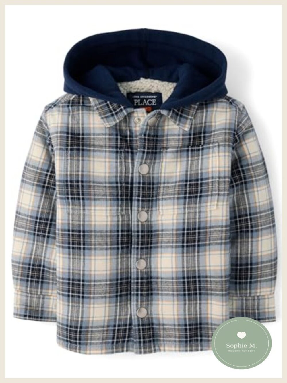 Toddler Boys Long Sleeve Hooded Shacket Plaid Snap Front